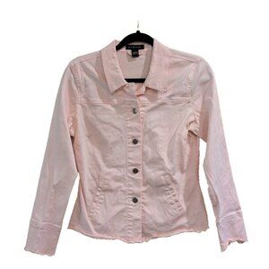 Harold's Button Down Blazer Floral Scalloped Edge Long Sleeves Light Pink Medium